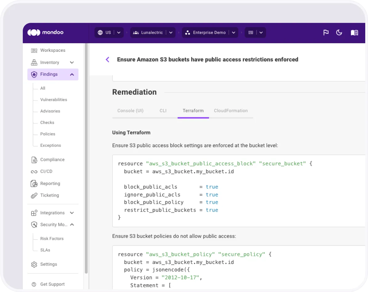Mondoo remediation workflow