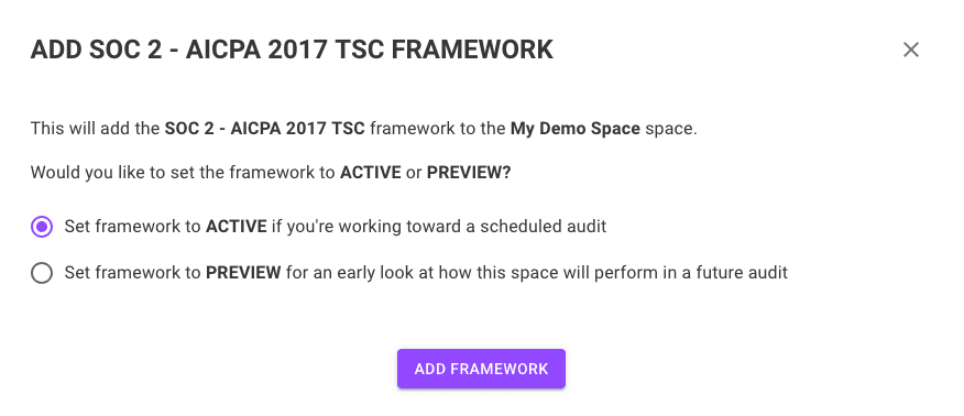 Select a compliance framework