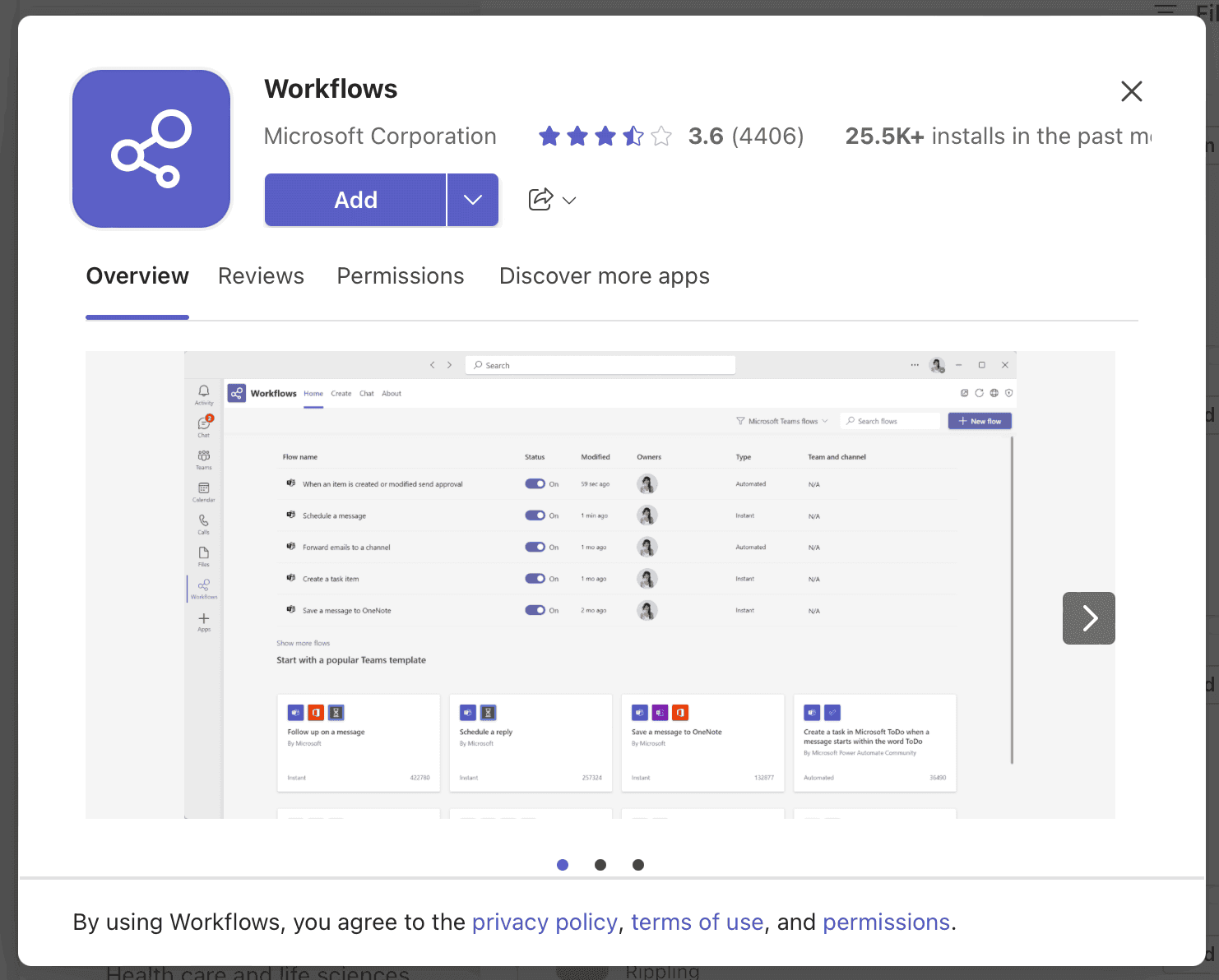 Add the Workflows app in Microsoft Teams