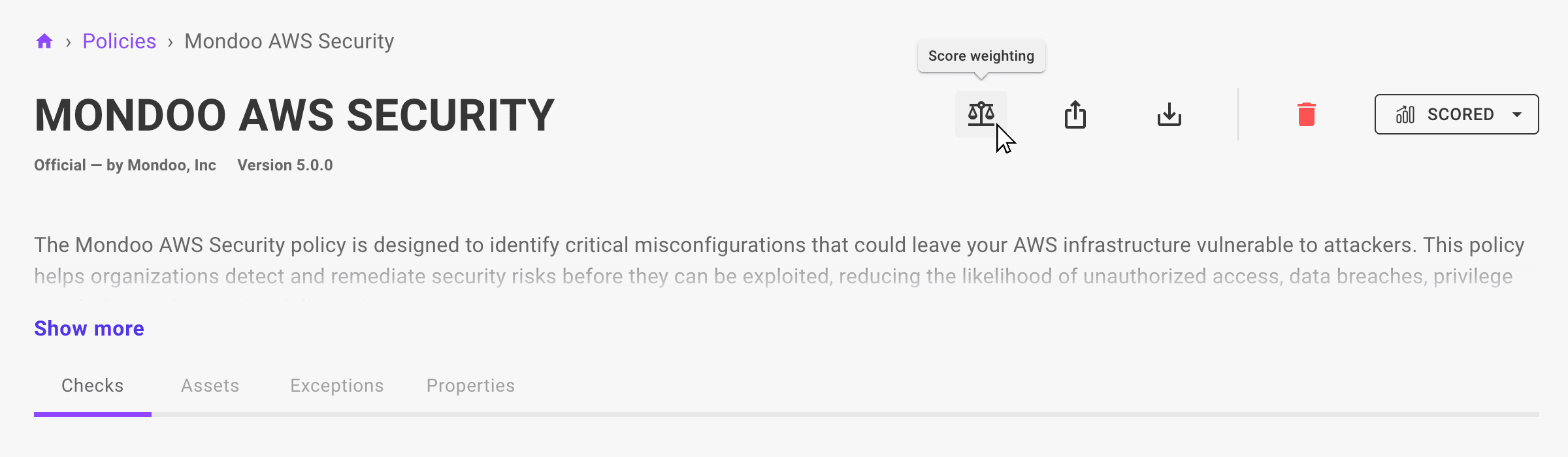 Change a policy's scoring system in the Mondoo App