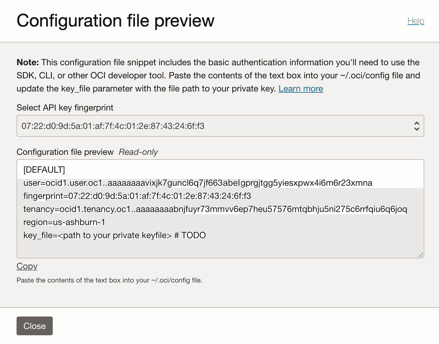 OCI config preview