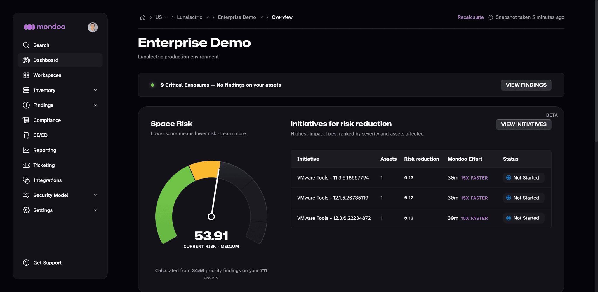 Space dashboard in the Mondoo App