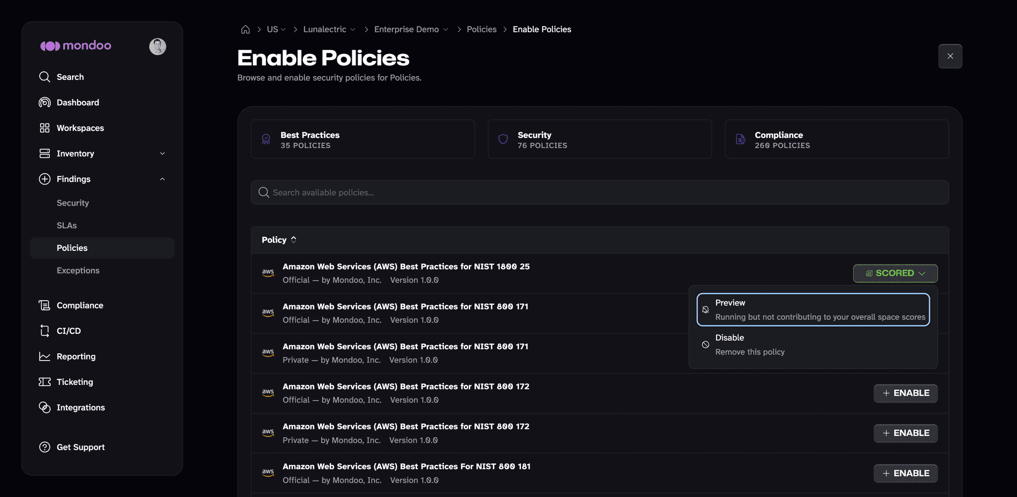 Mondoo - preview a policy for a space