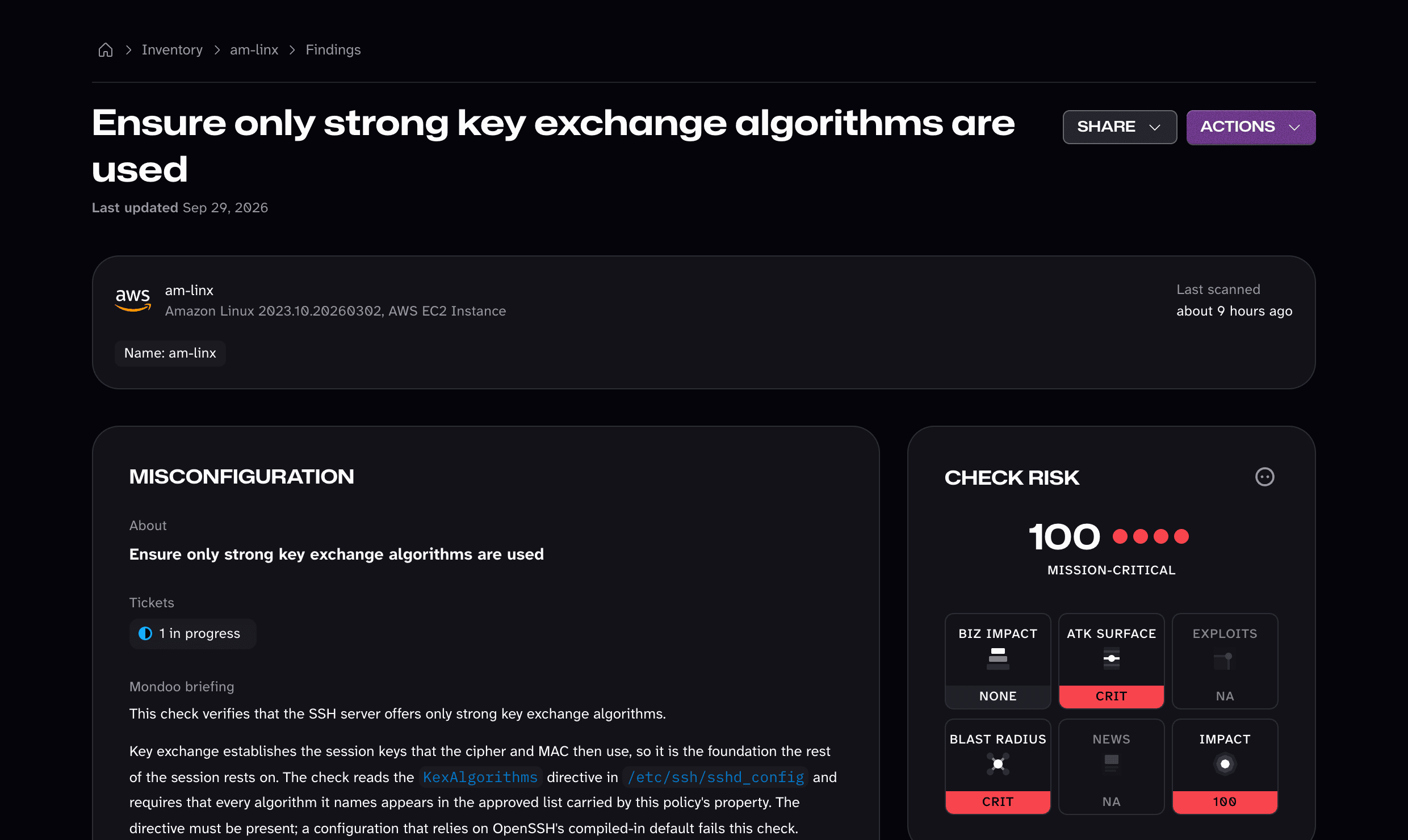 Findings details in a Mondoo scan result