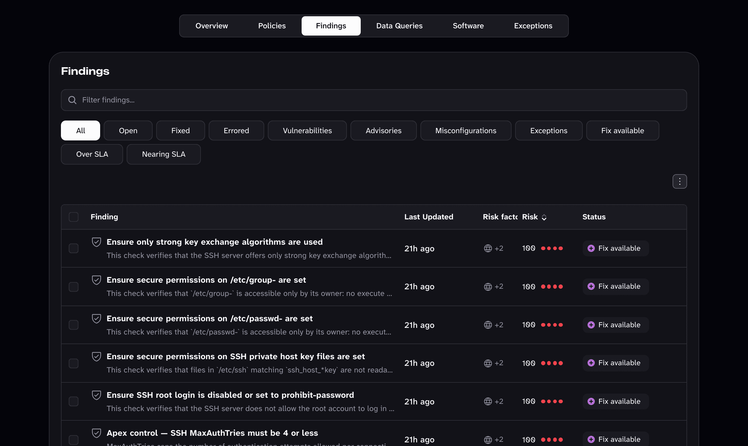 Findings tab in a Mondoo scan report from a HashiCorp Packer build