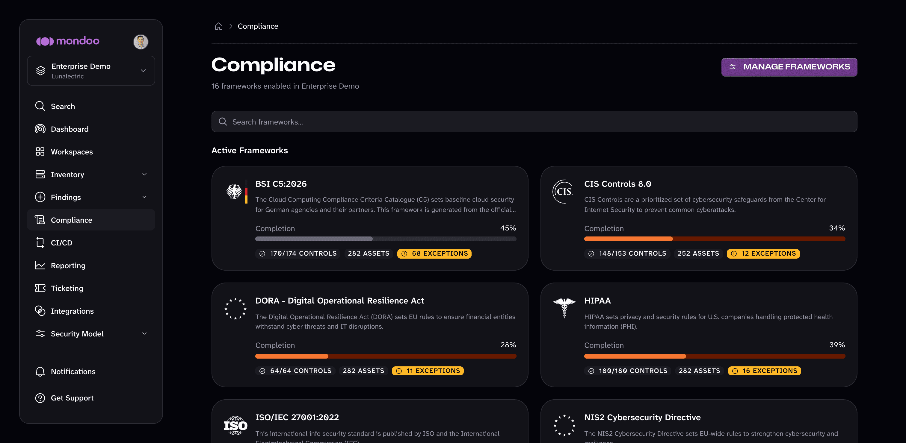 The Compliance page in the Mondoo App