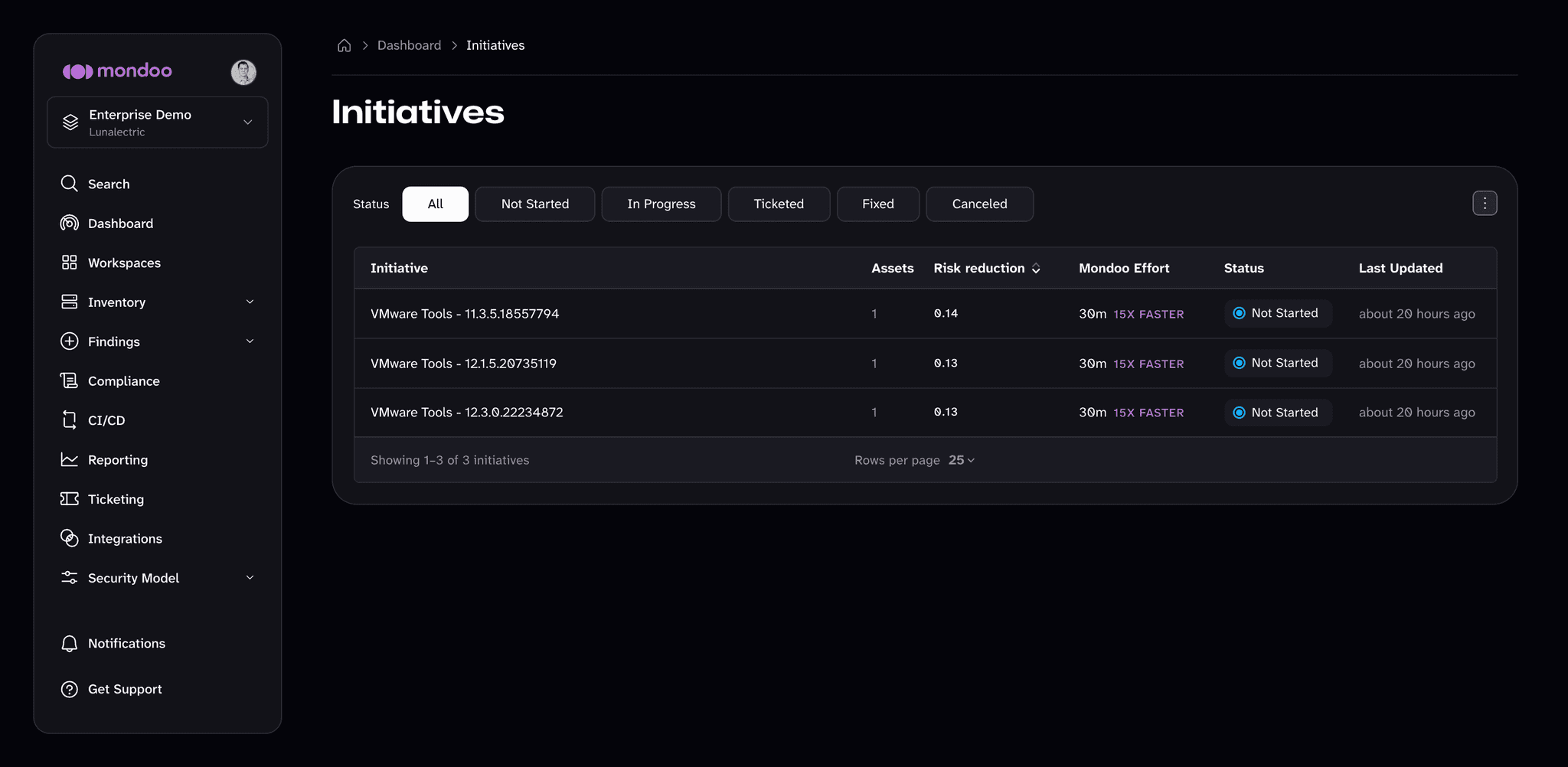 The Initiatives list in the Mondoo App