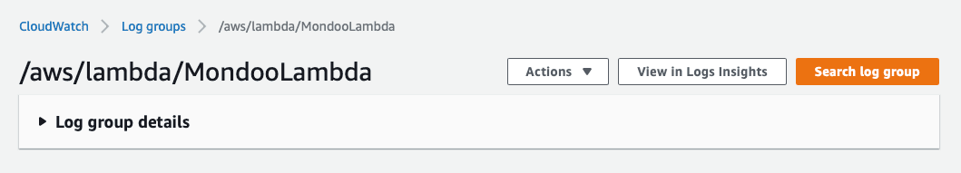AWS CloudWatch Log Group Details Console
