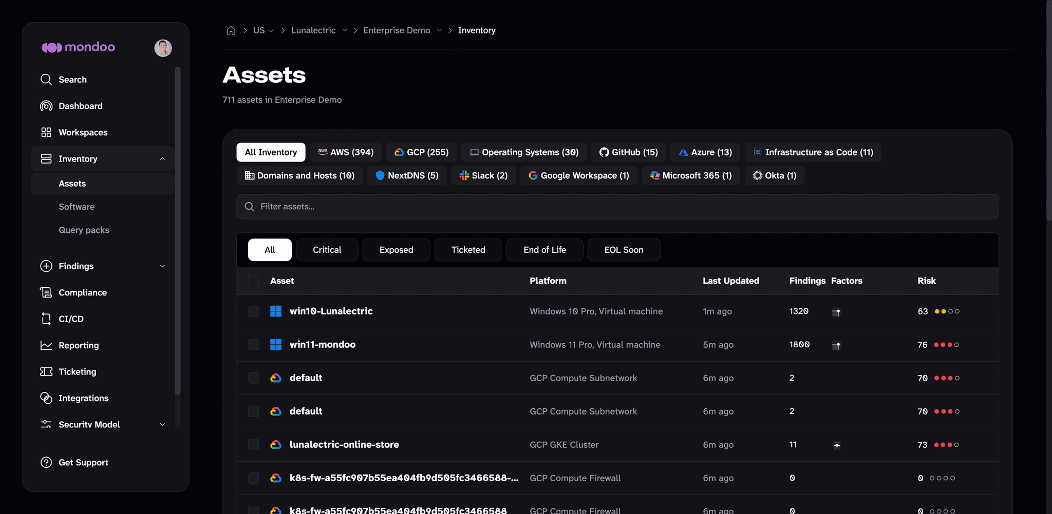 Filter assets in the Mondoo App