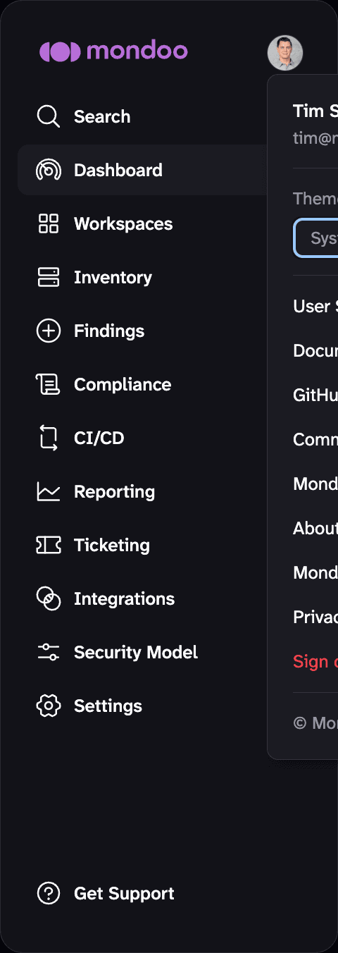 Mondoo App side navigation bar