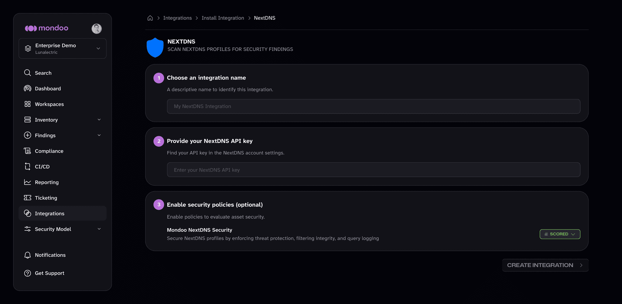 Add a NextDNS integration in Mondoo