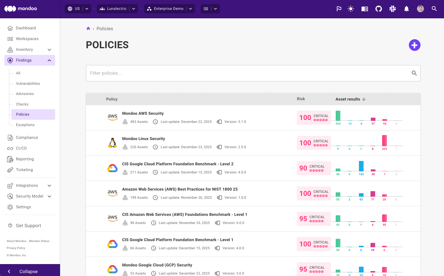 Mondoo - navigate to the security policies for a space