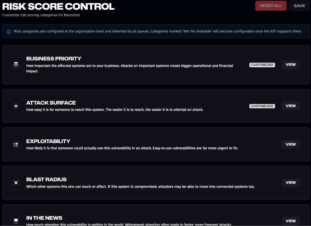 Risk dimension configuration in the Mondoo App