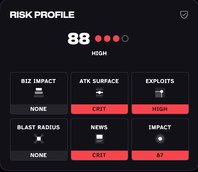 Risk dimensions displayed for an asset in the Mondoo App