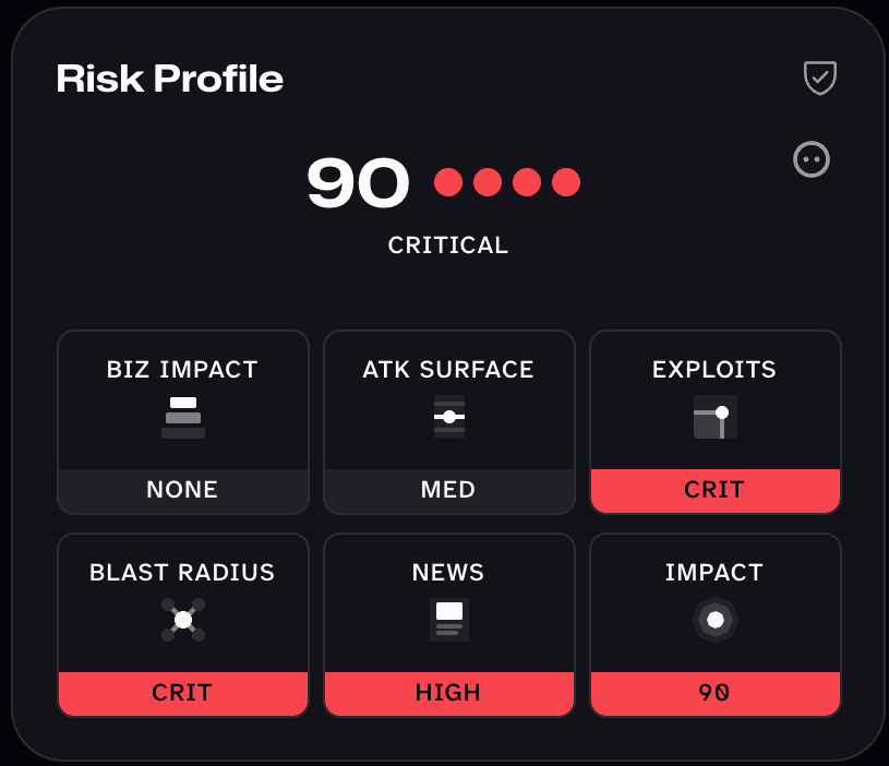 Risk categories displayed in the risk profile of an asset in the Mondoo App