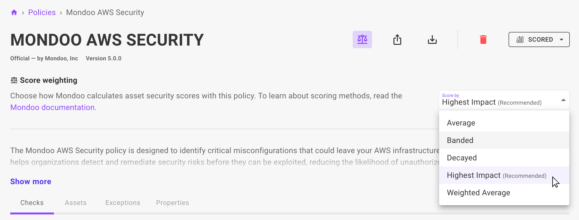 Change a policy's scoring system in the Mondoo App