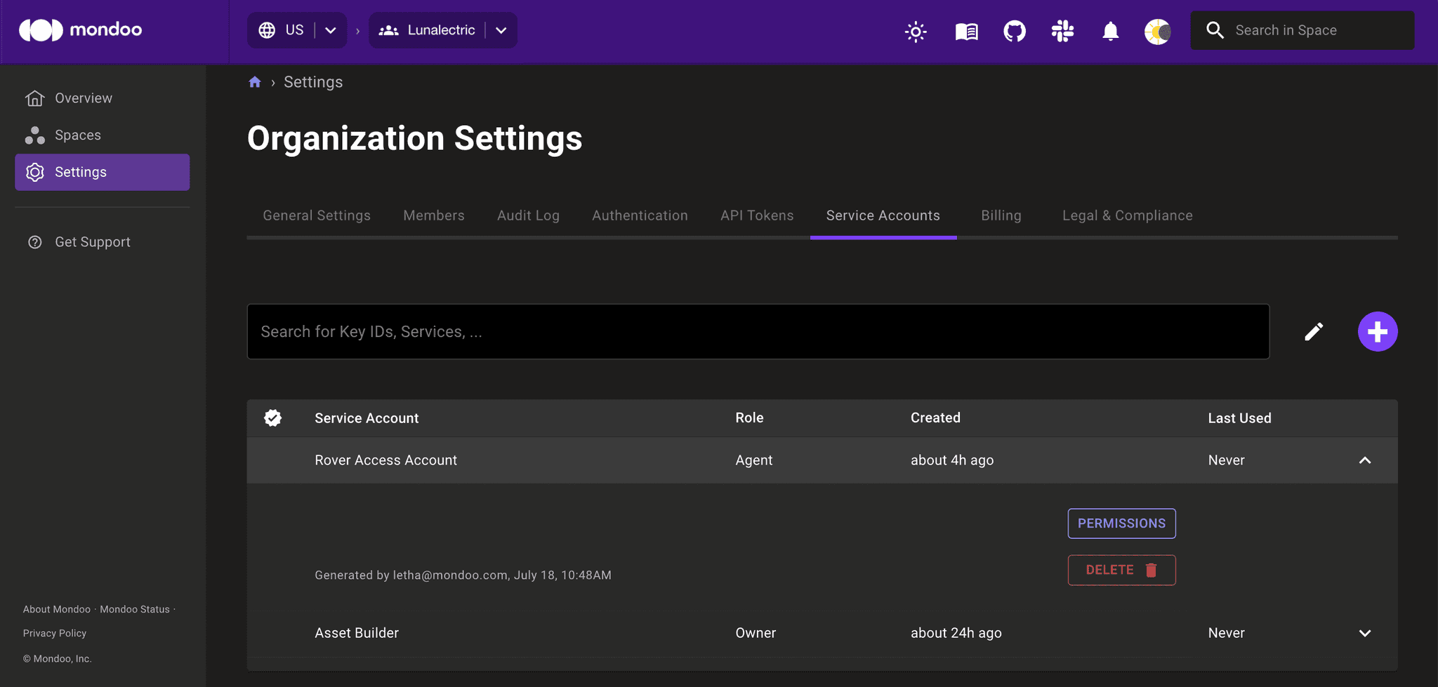 Manage service account tokens