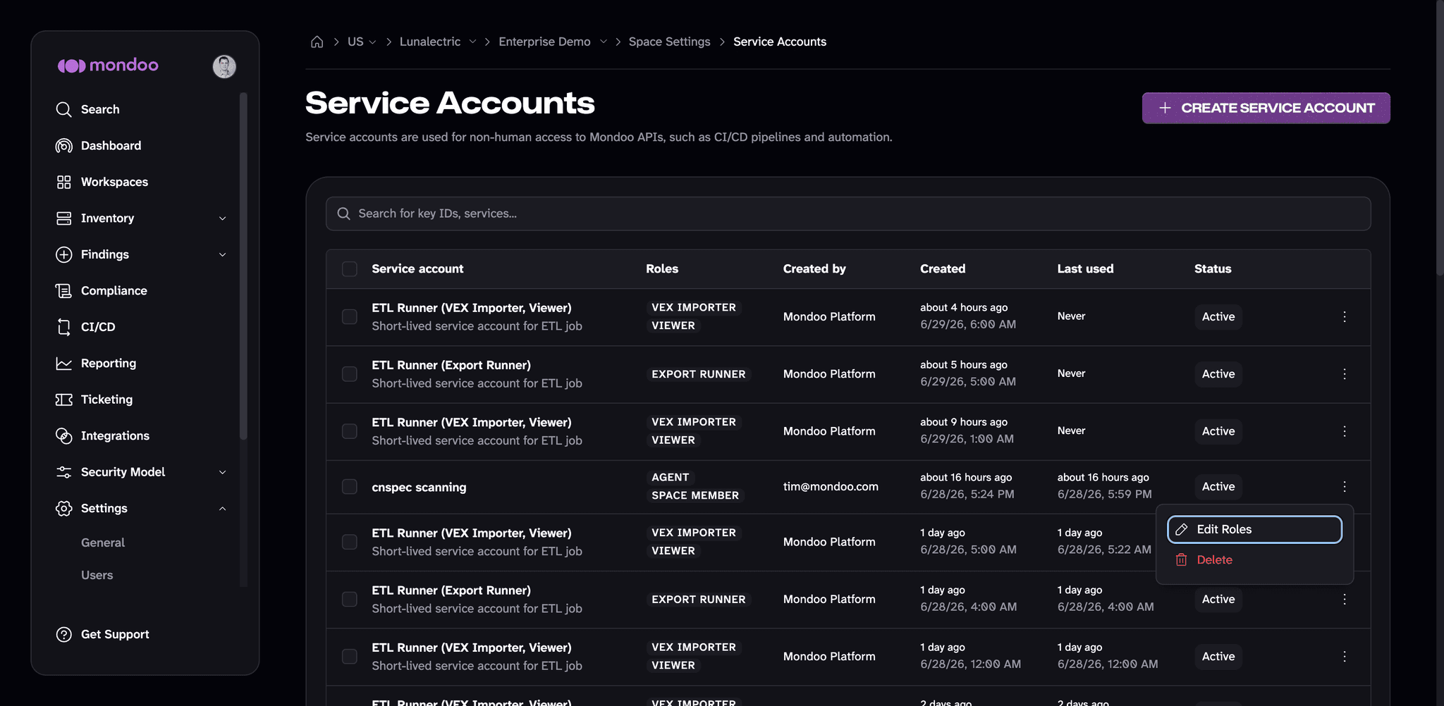 Manage service account tokens