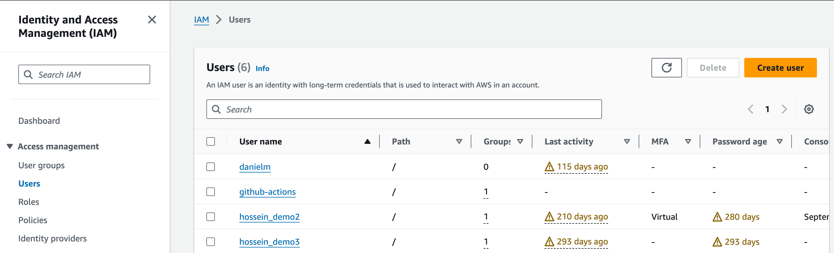 AWS IAM users