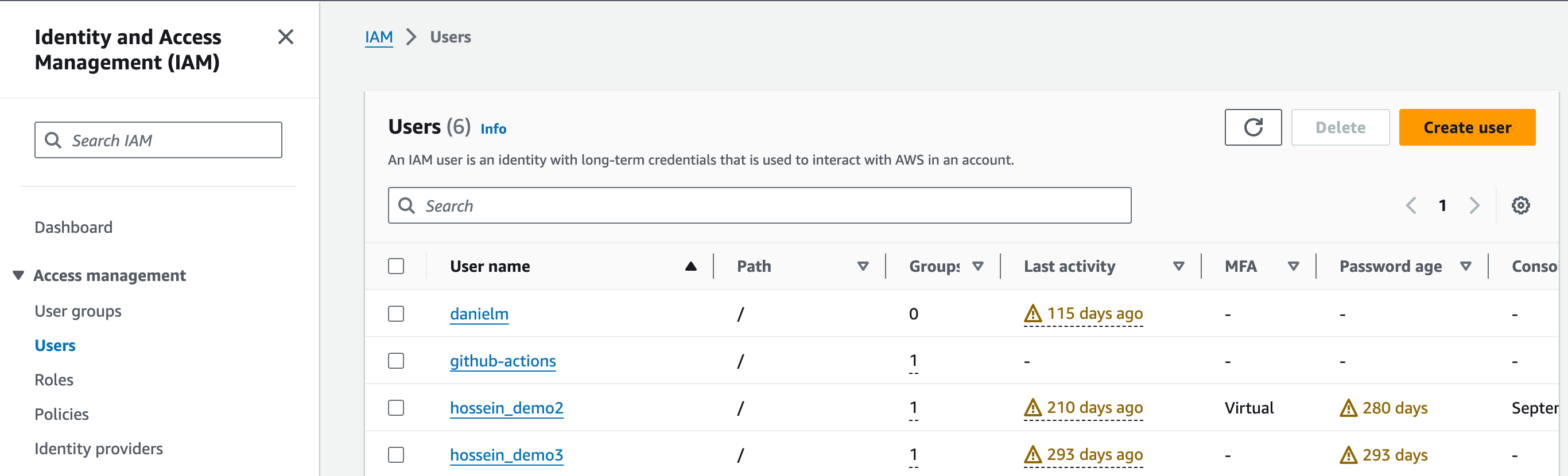 AWS IAM users