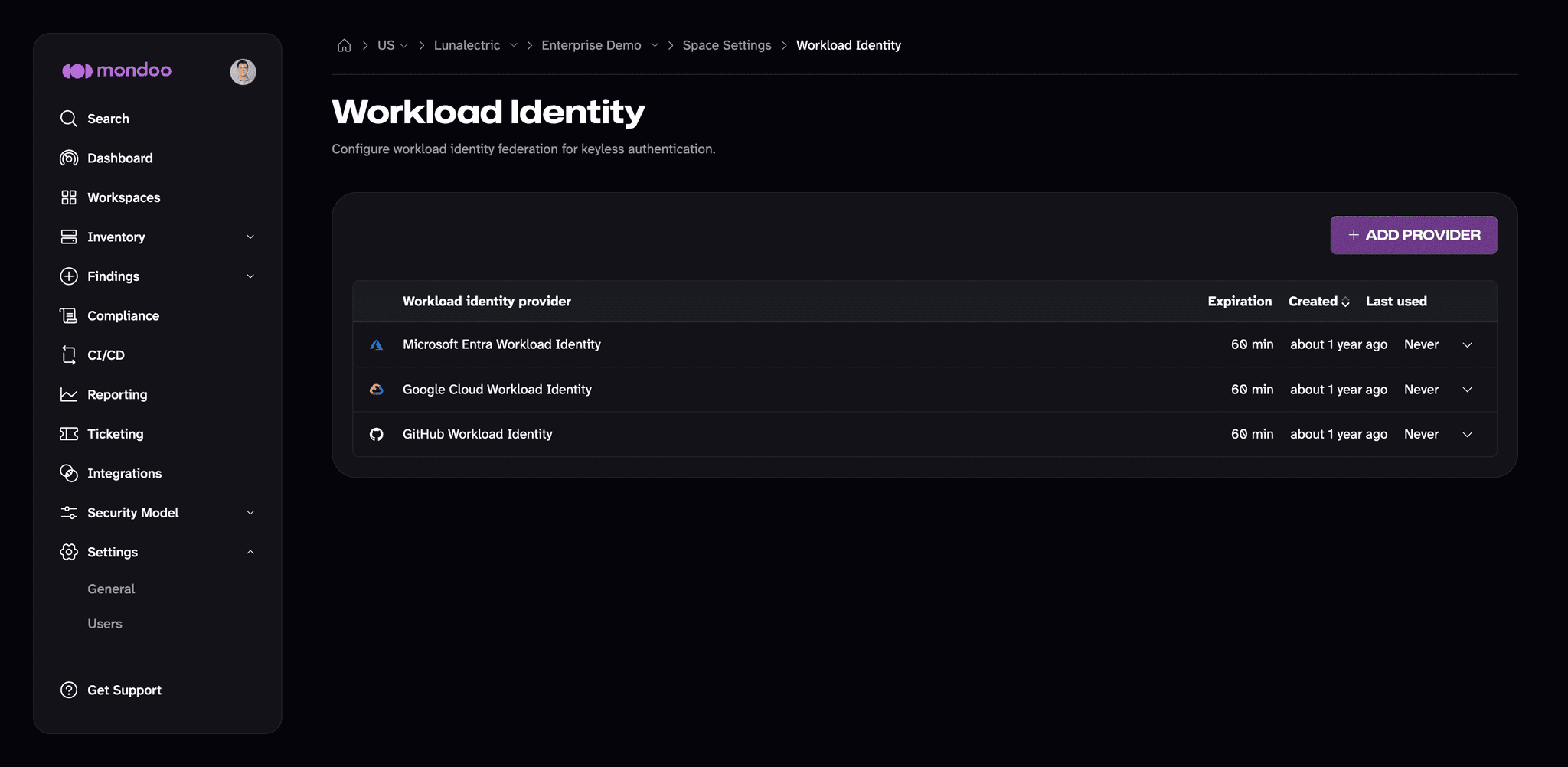 Settings - Identity Providers
