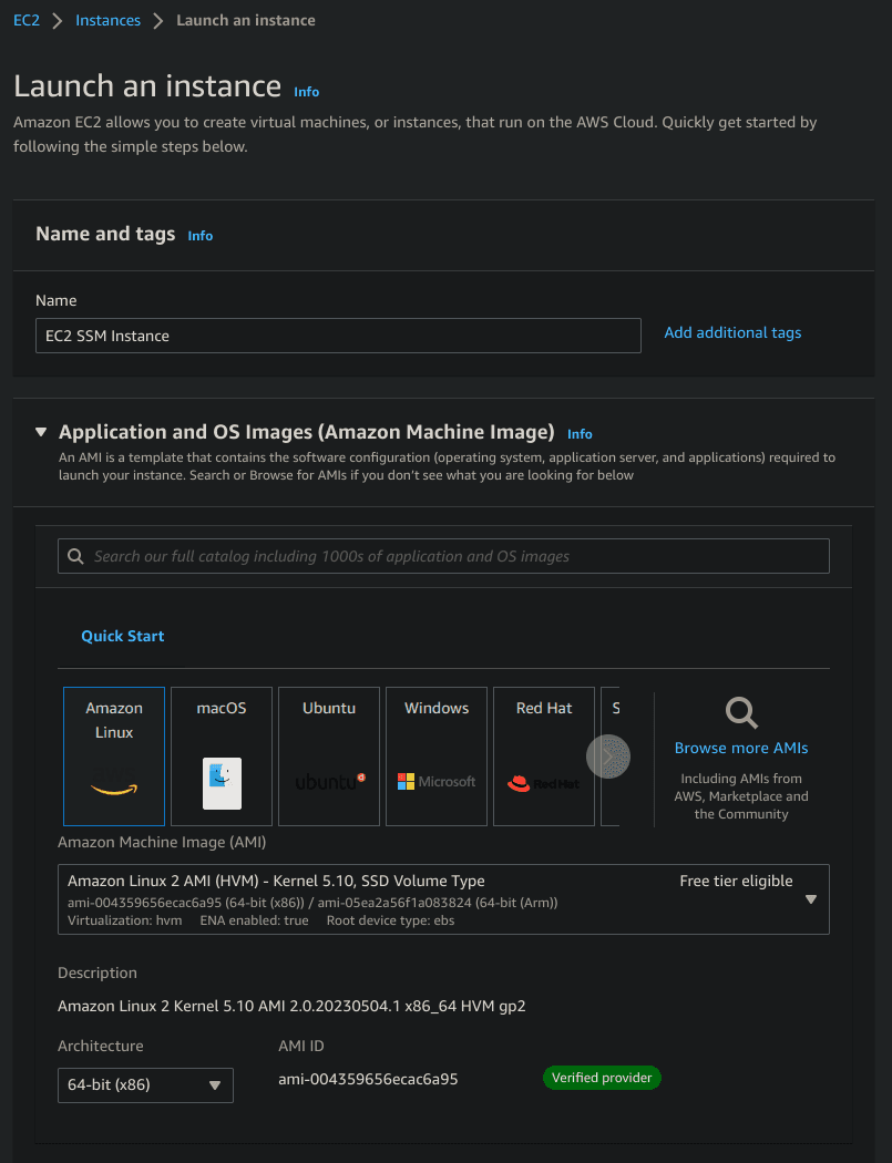 Launching a new EC2 instance from the AWS console