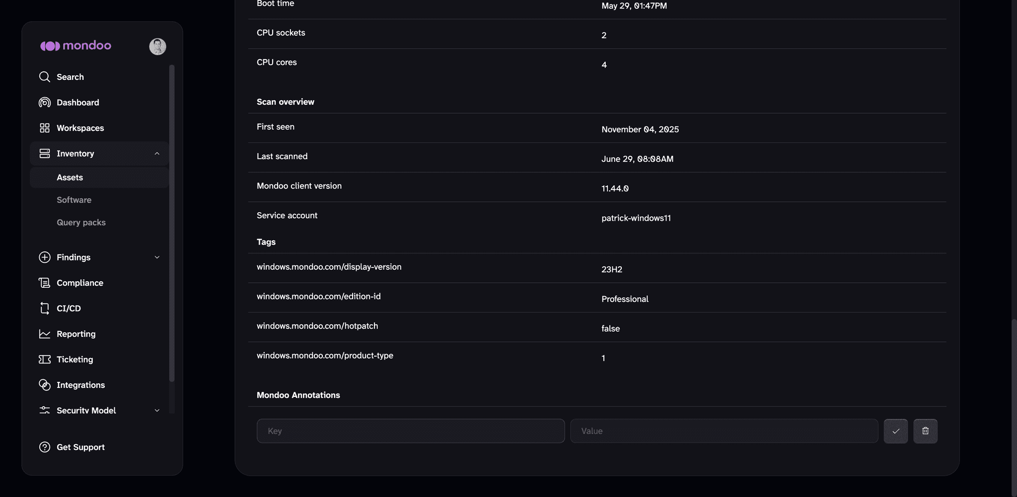 Add an annotation to a Mondoo asset