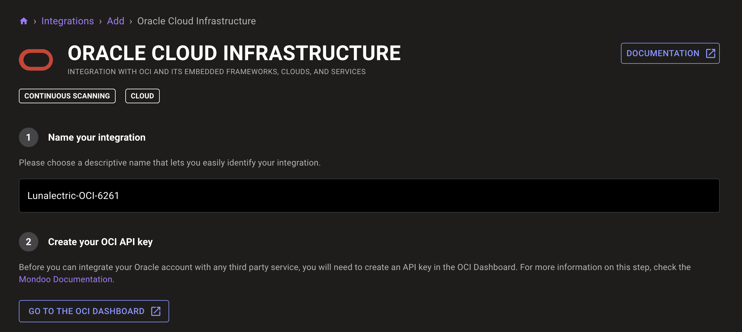 Add an Oracle Cloud Infrastructure - OCI - Mondoo integration
