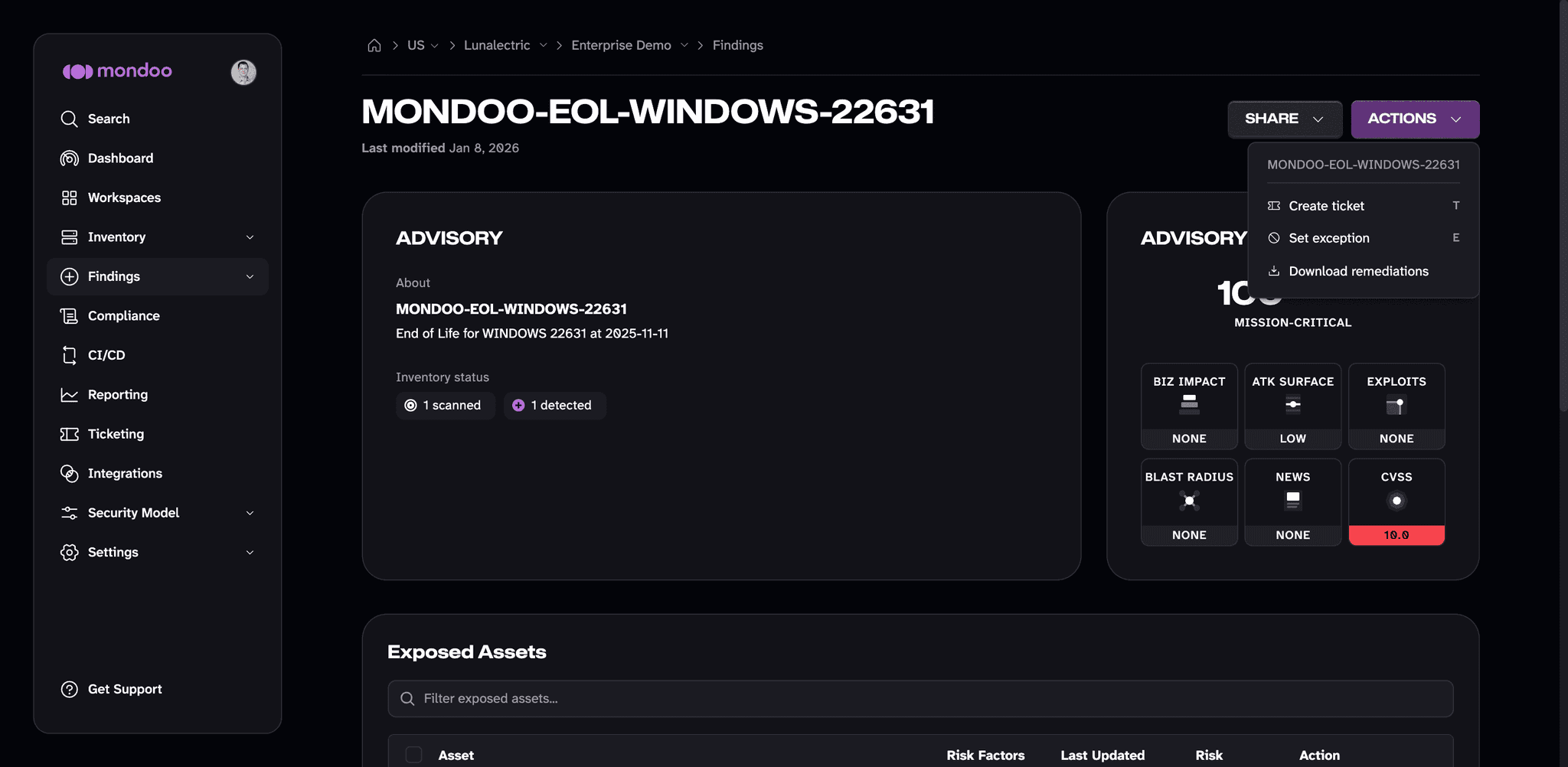 Add a ticket in Mondoo