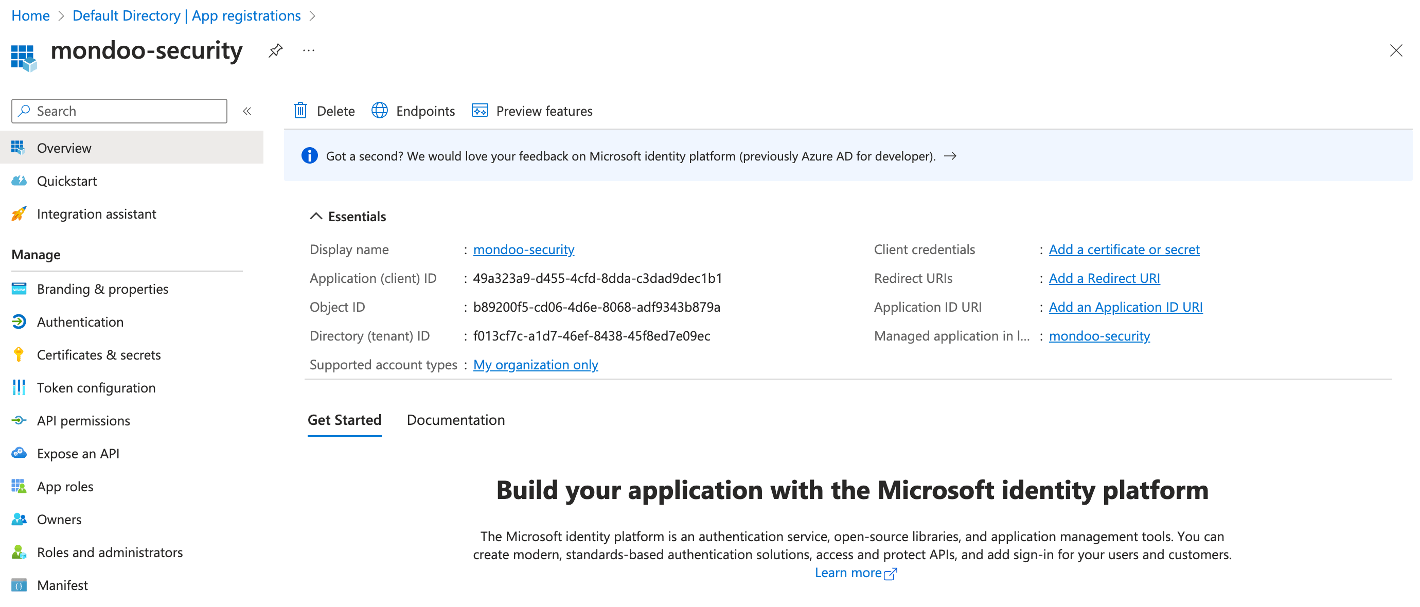 new app registration in Azure