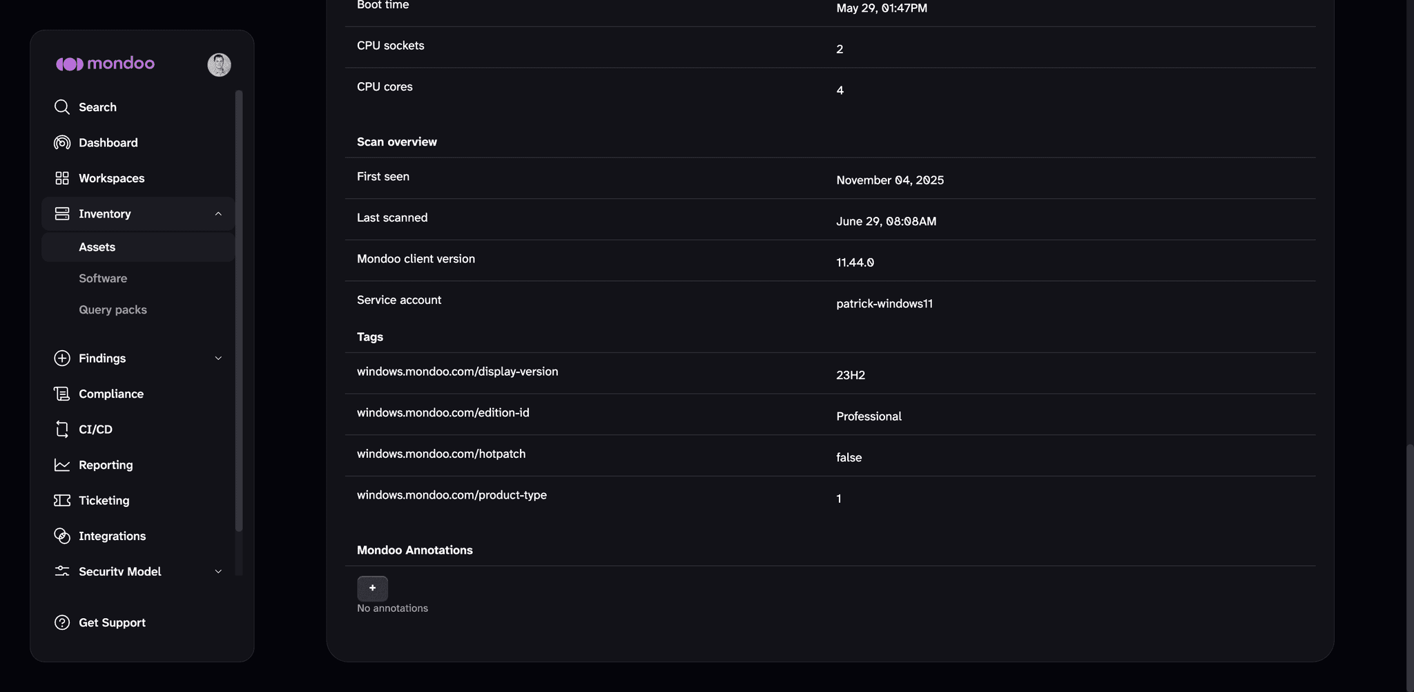 Find Mondoo Annotations on the Mondoo asset page