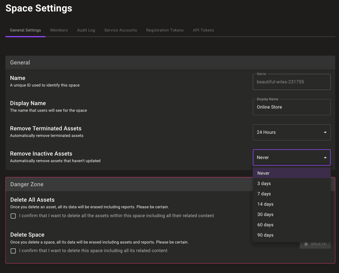Automatic asset cleanup settings