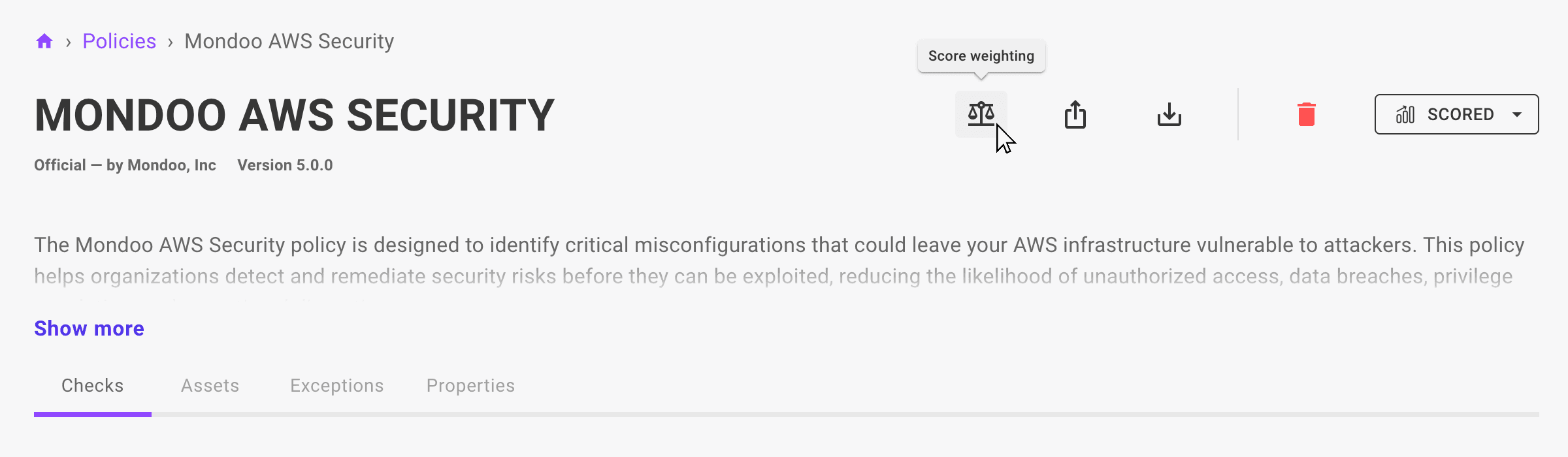 Change a policy's scoring system in the Mondoo Console