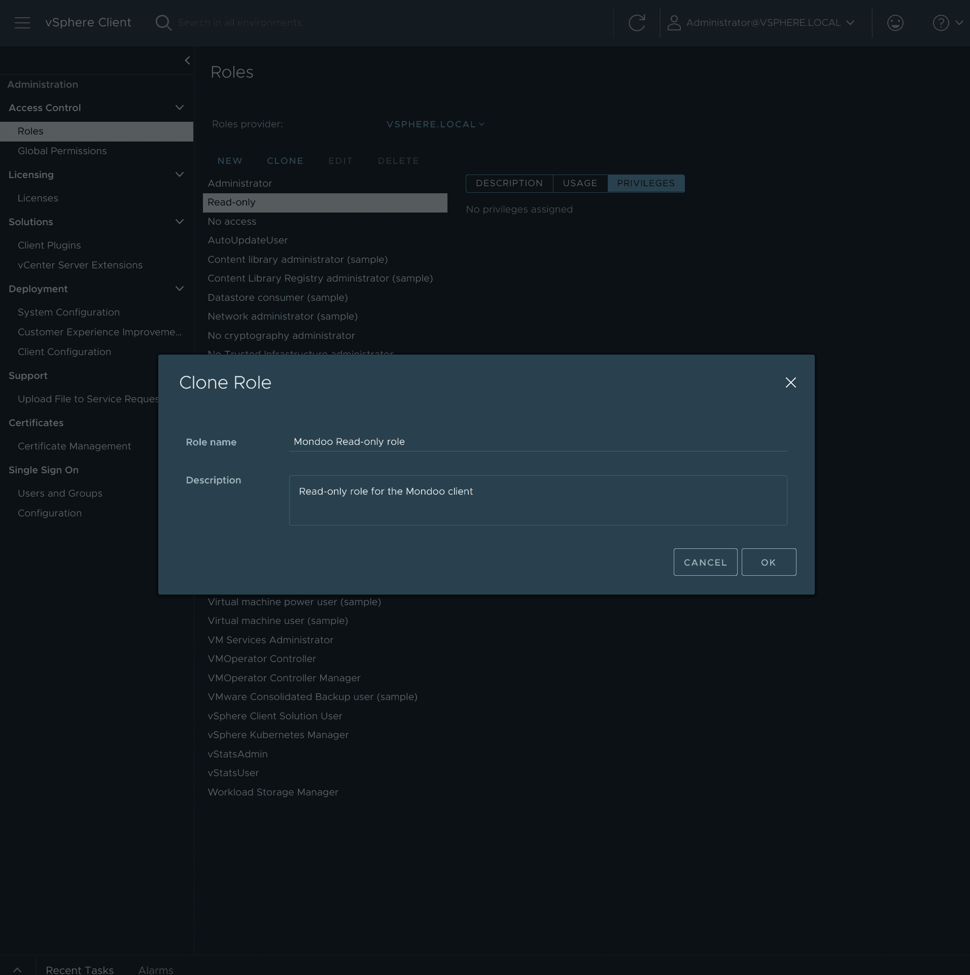 Clone read-only role