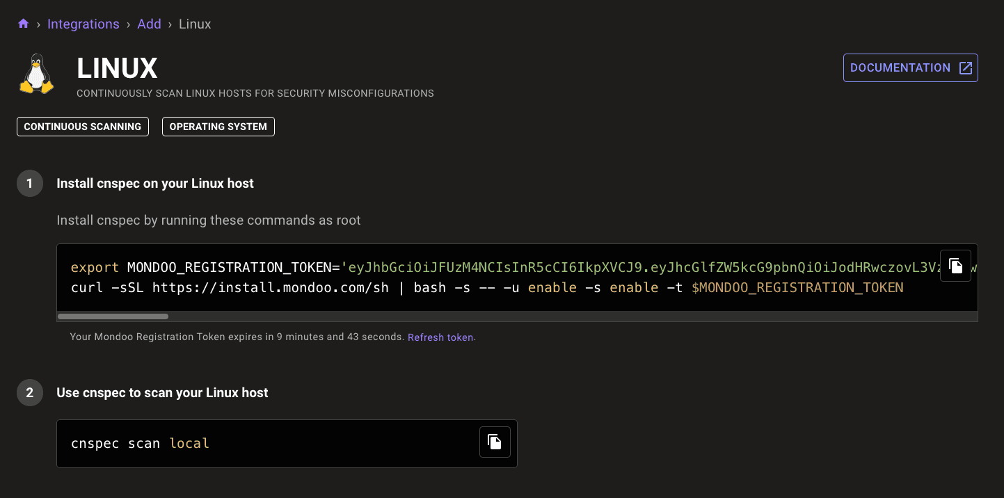 Register cnspec with Mondoo Platform