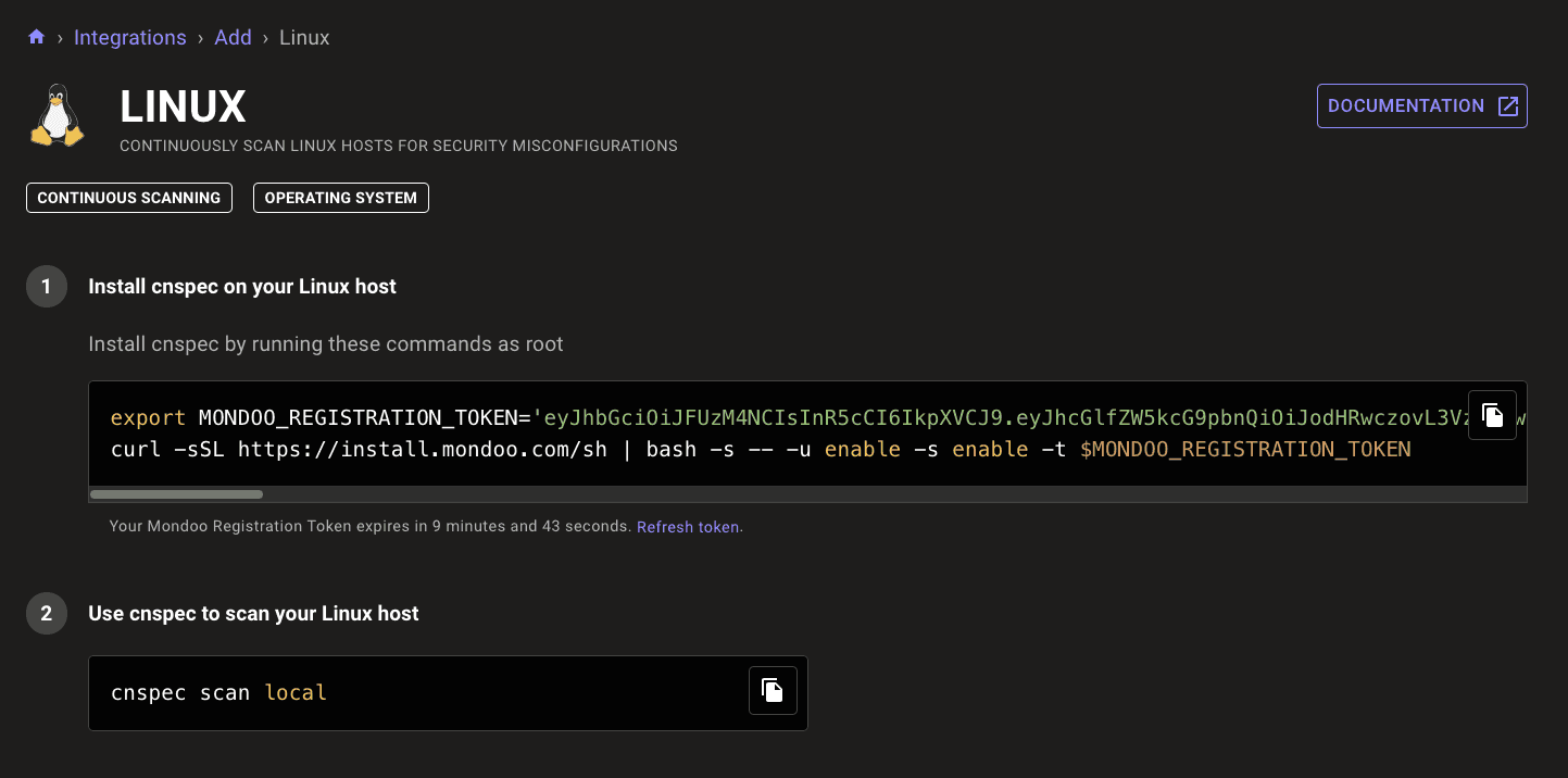 Register cnquery with Mondoo Platform