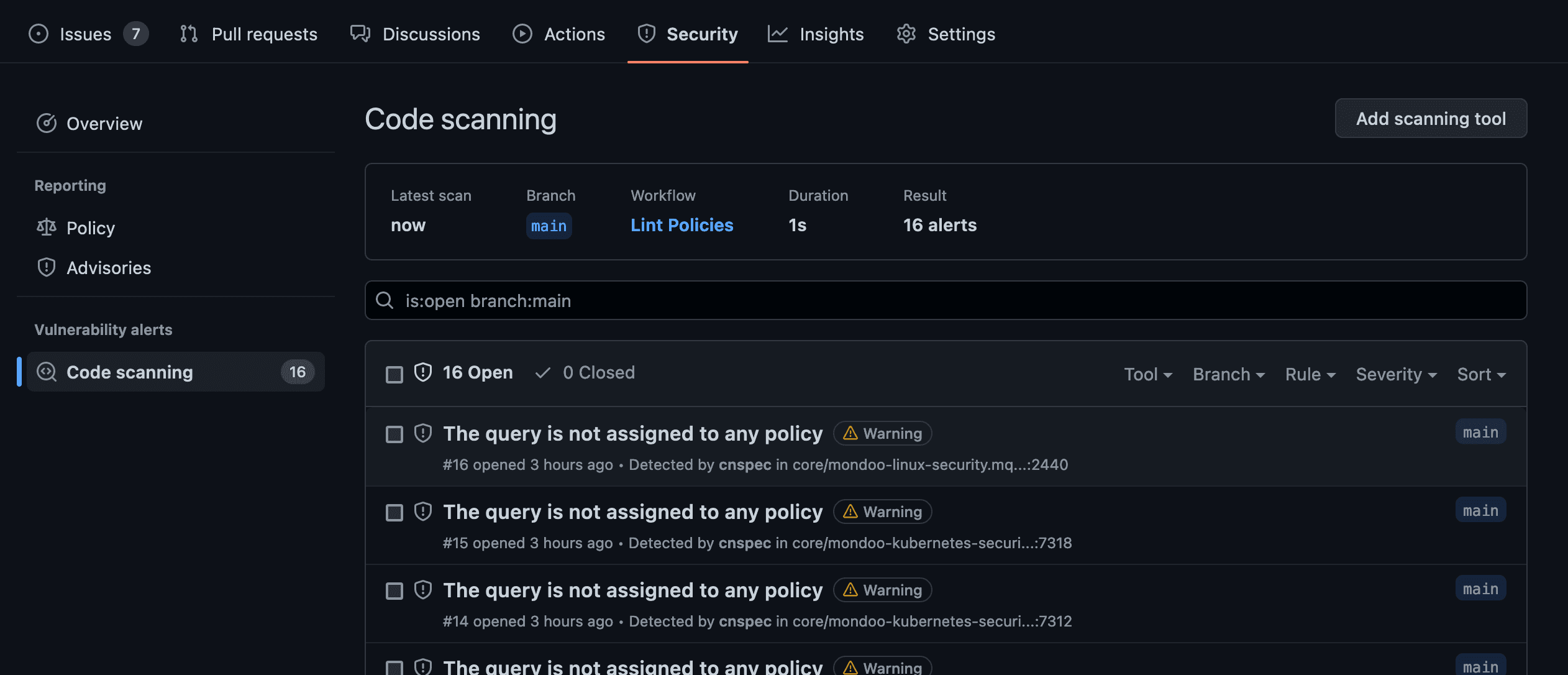 GitHub Code Scanning
