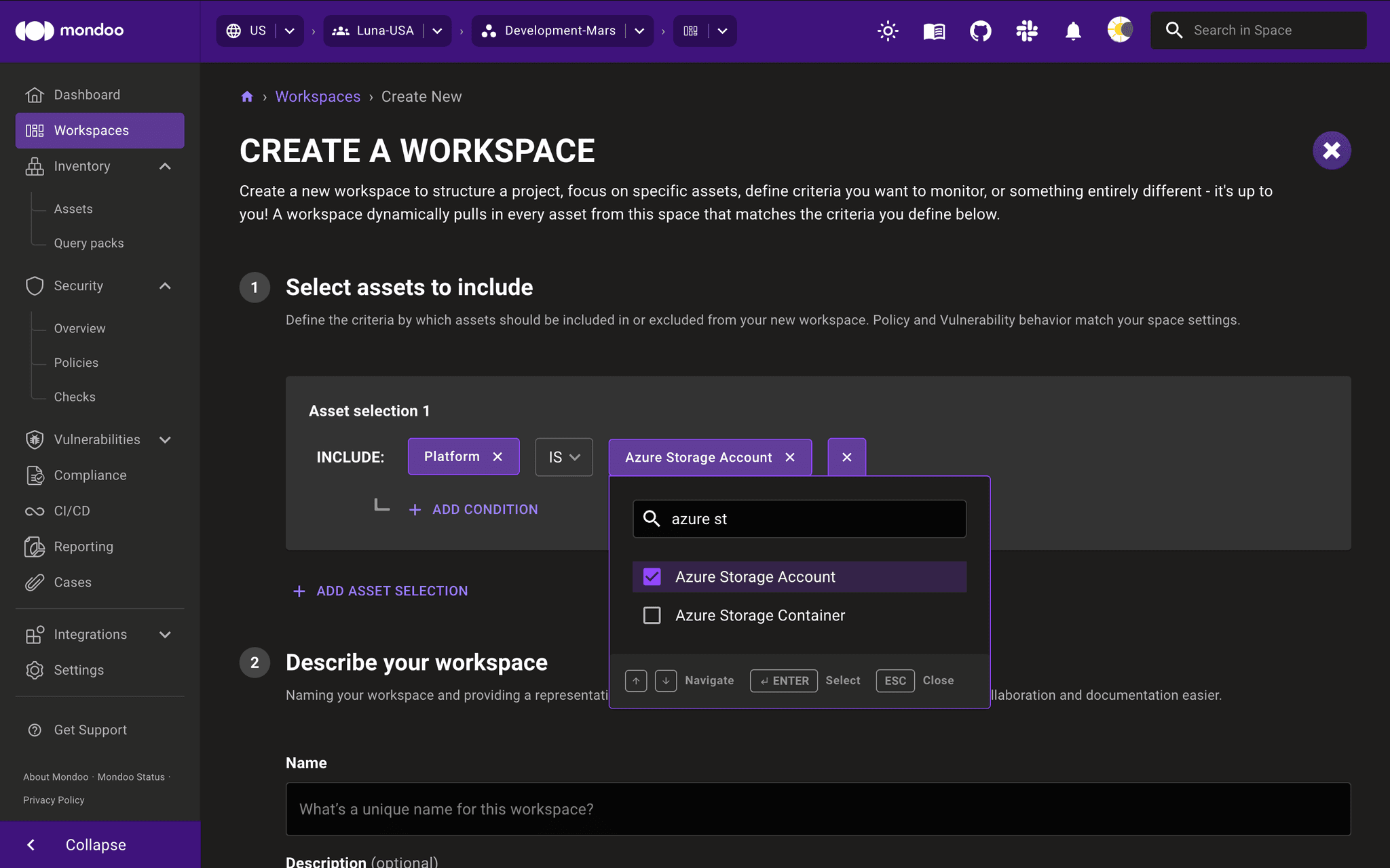 Mondoo workspace query builder