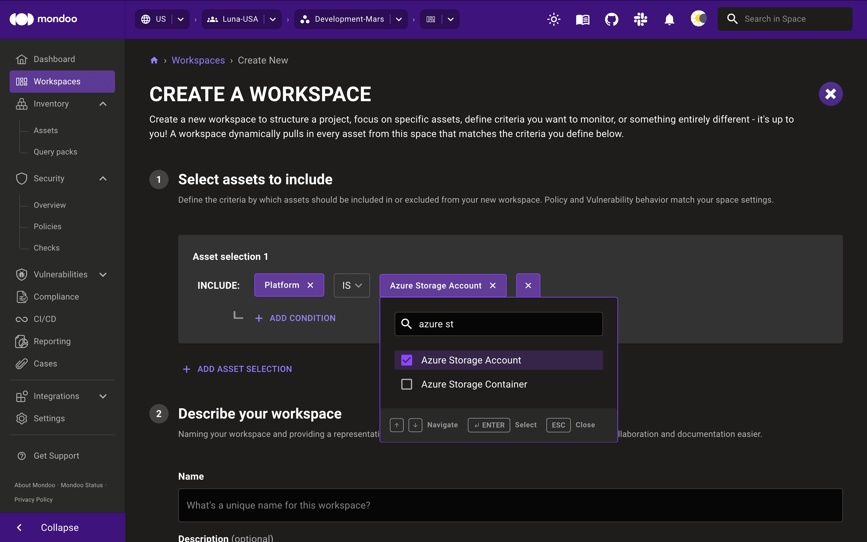 Mondoo workspace query builder