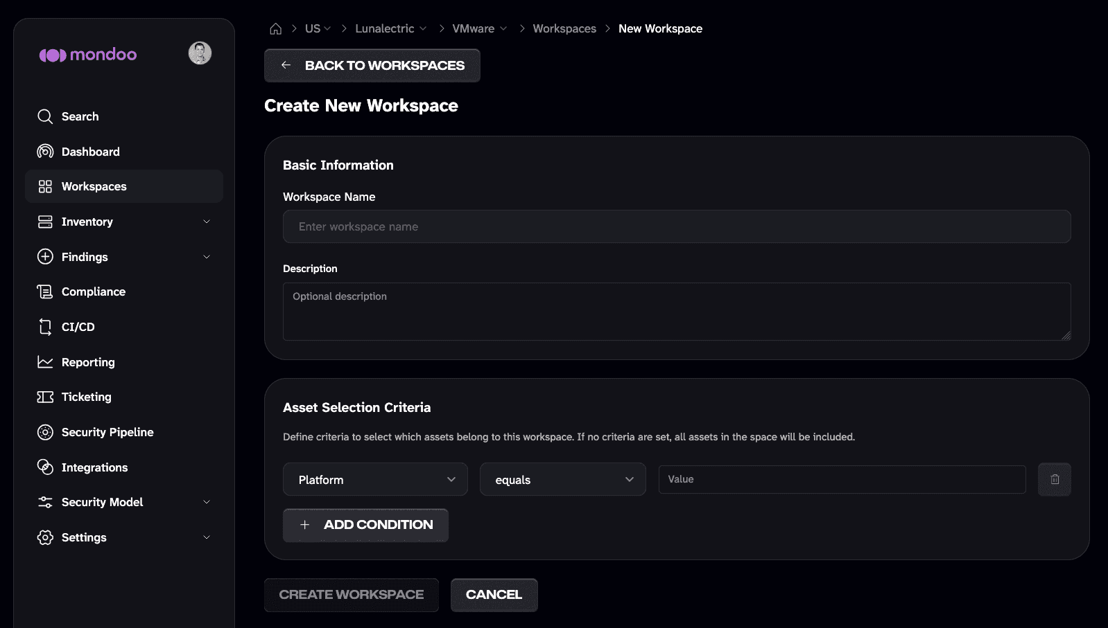 Mondoo workspace query builder