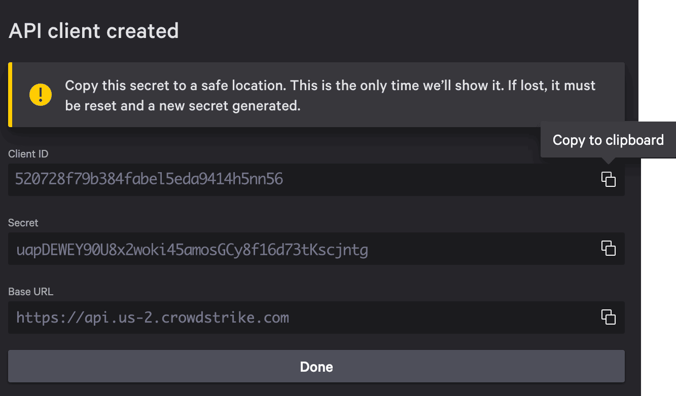 CrowdStrike Falcon new API client details