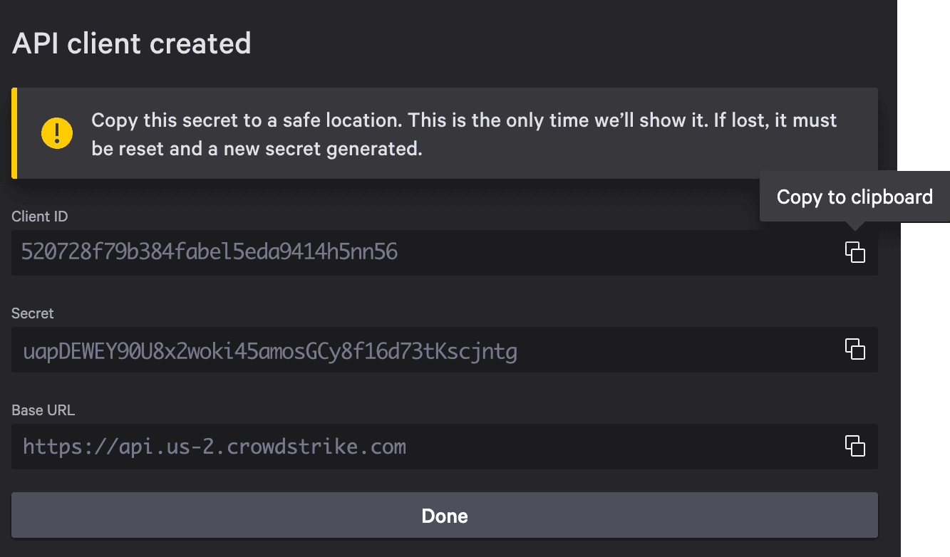 CrowdStrike Falcon new API client details