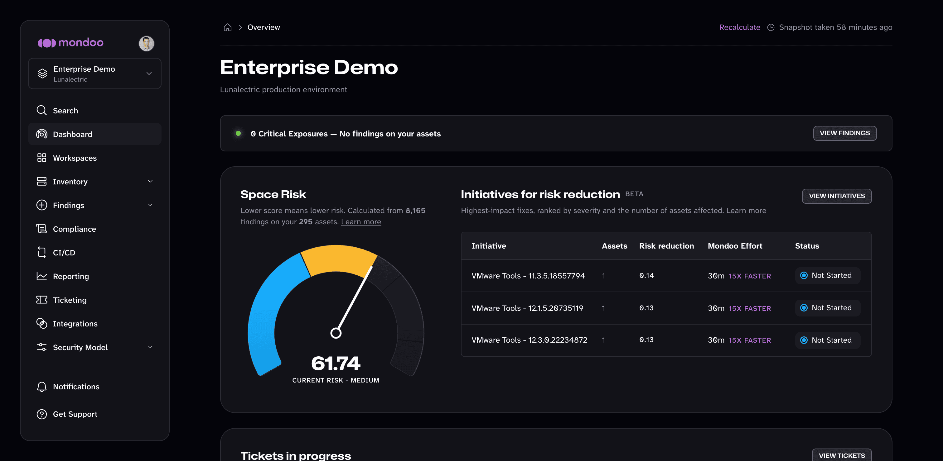 Space dashboard in the Mondoo App