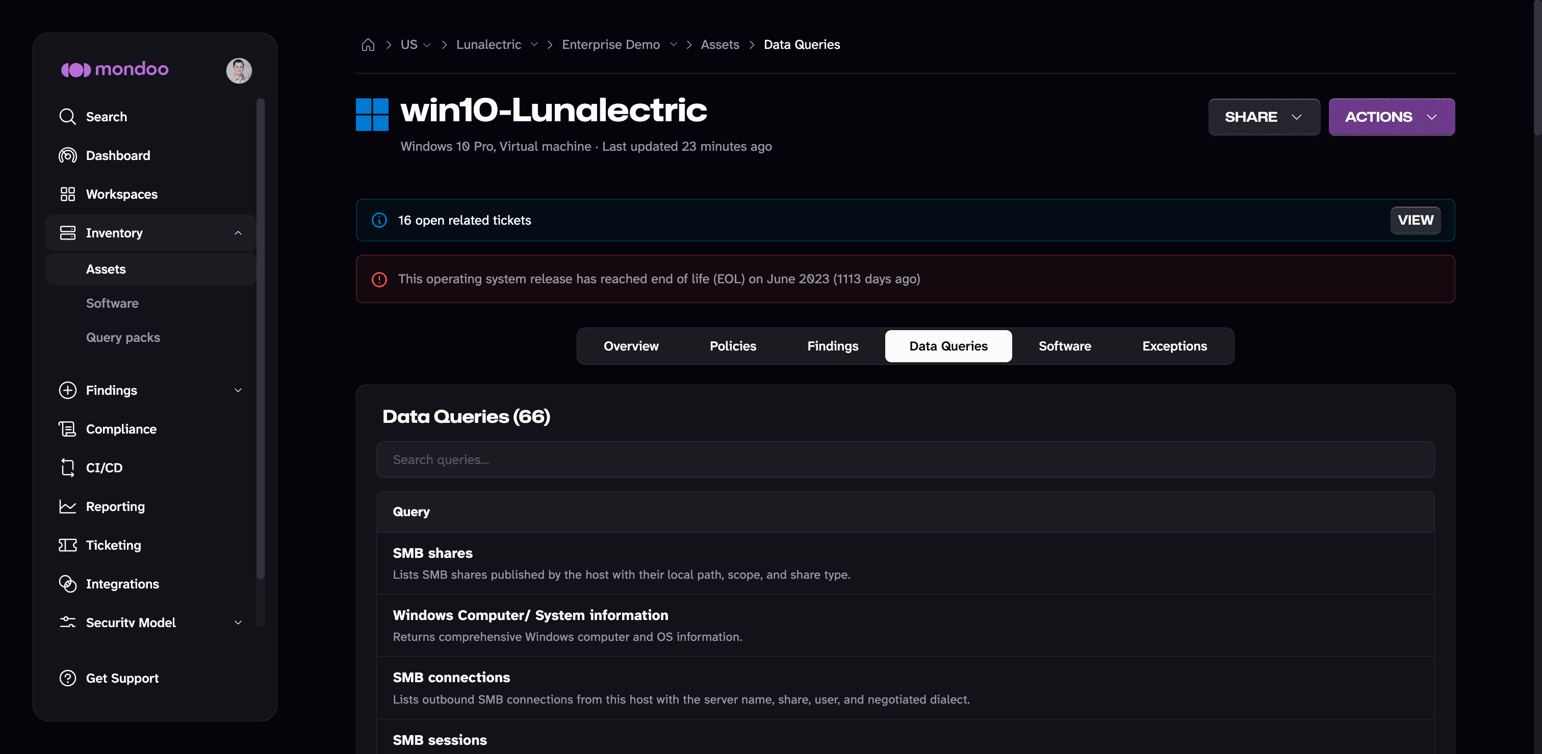 View data queries in the Mondoo App