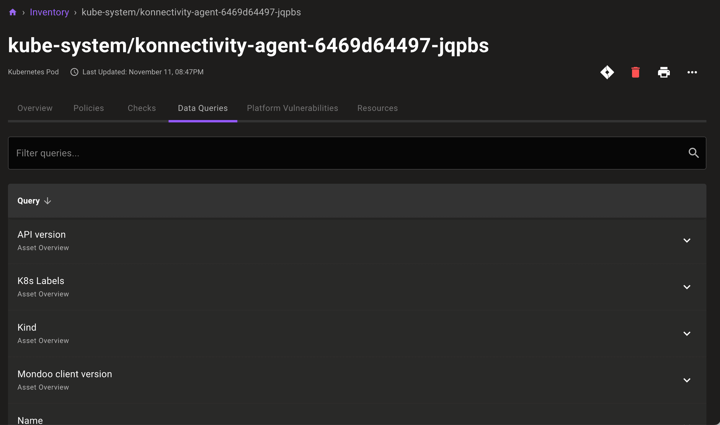 View data queries in the Mondoo App
