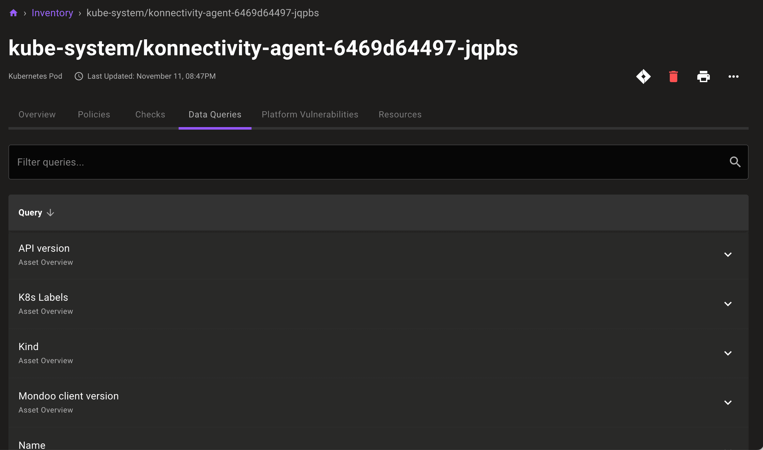View data queries in the Mondoo Console