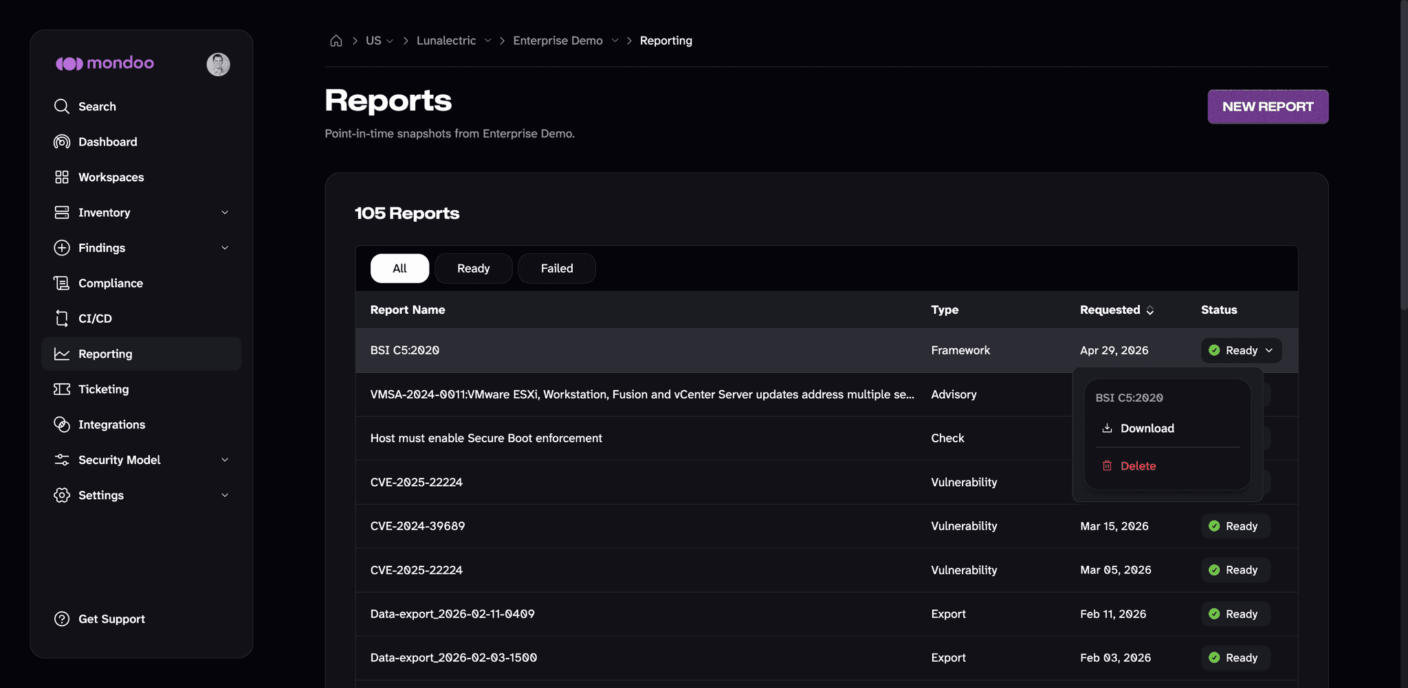 Delete a Mondoo compliance report