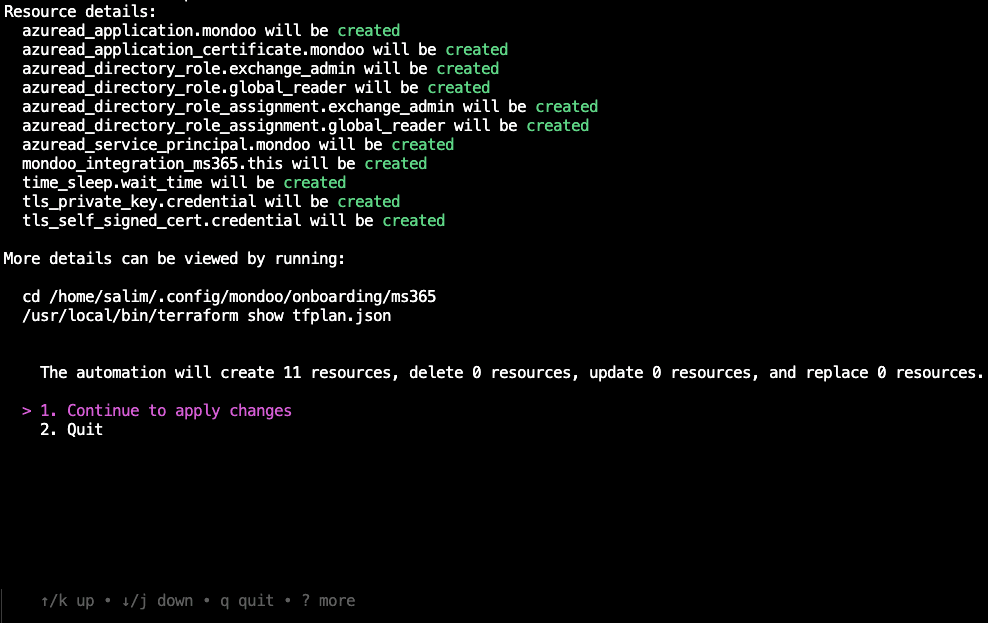 Details of Microsoft 365 automated integration setup