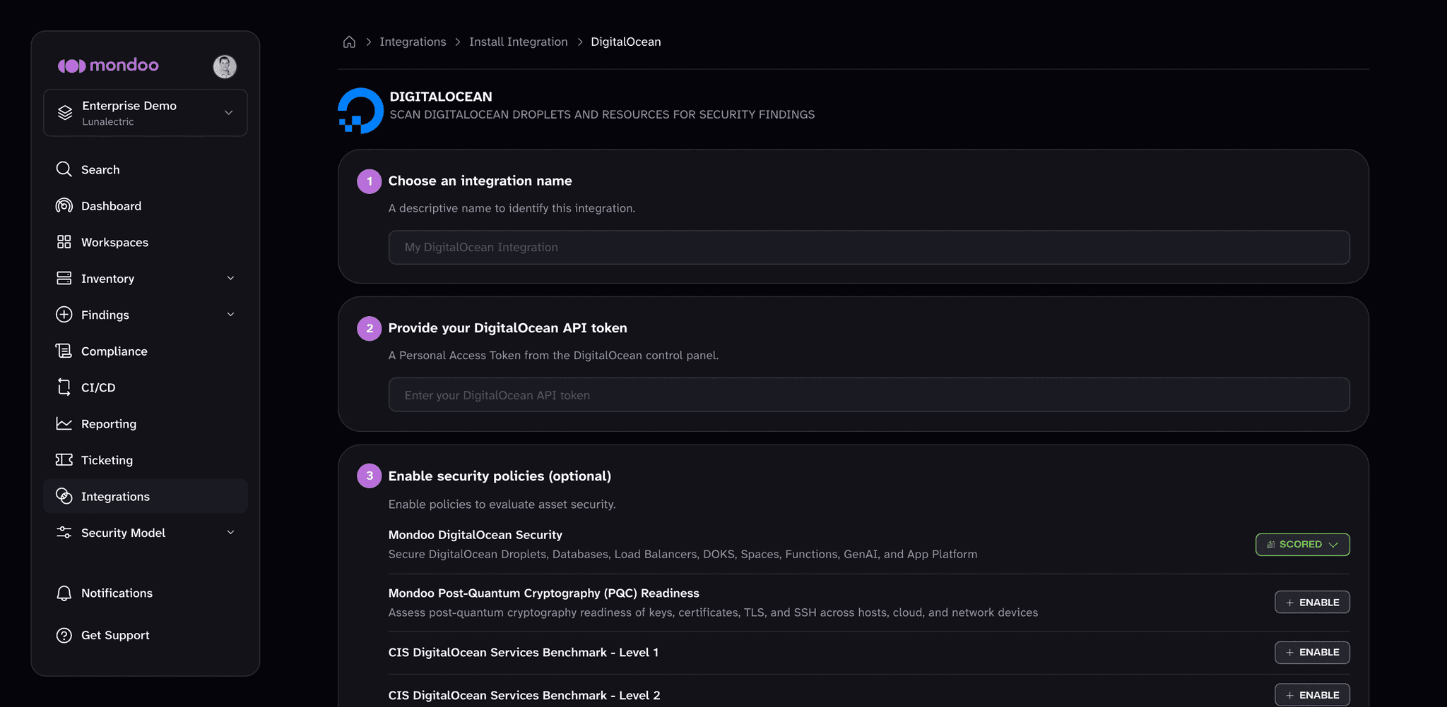 Add a DigitalOcean integration in Mondoo