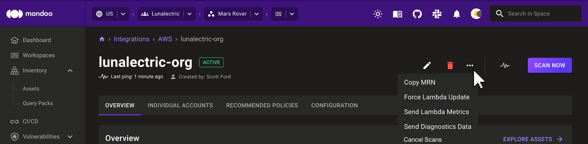 Stop an AWS scan in Mondoo